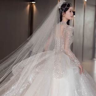 细闪星空高清新款白色香槟色主婚纱长款头纱大拖尾韩式亮片超奢华