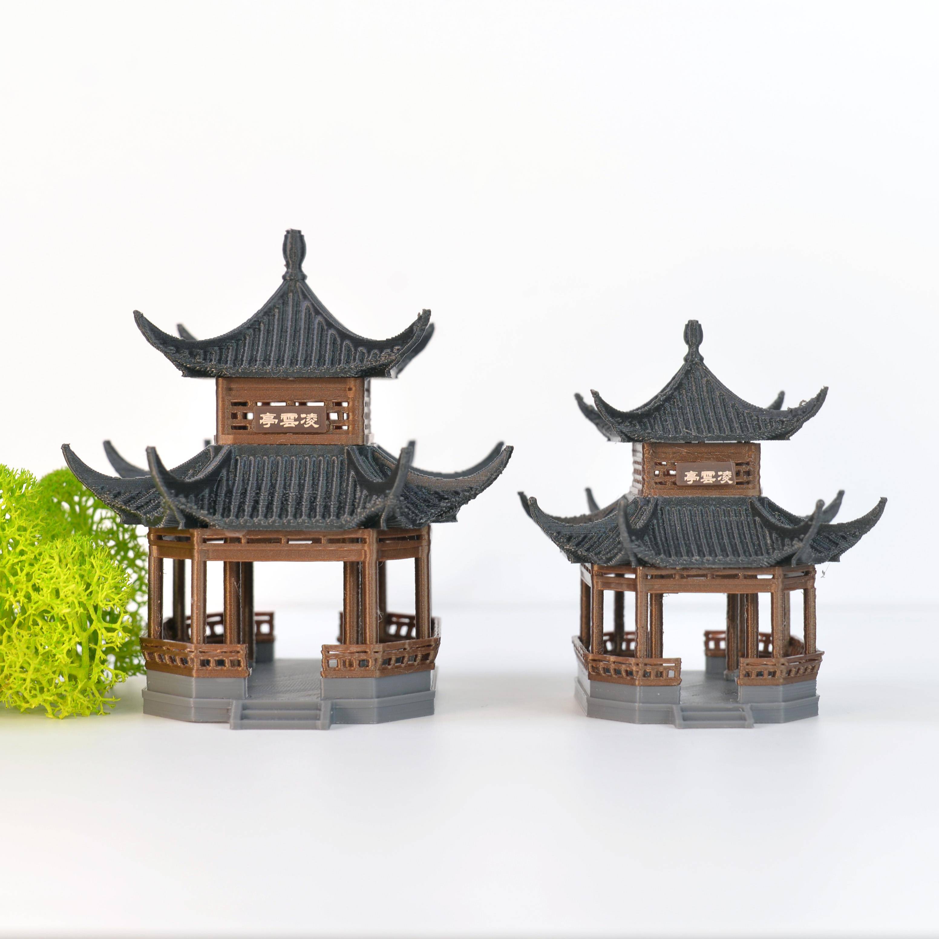 凉亭亭子摆件中式古建筑模型3D打印国风微景观假山盆景装饰新款