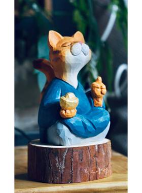 冥想系列，永远丰富，木雕饰品，祝福礼品，免费原木底座