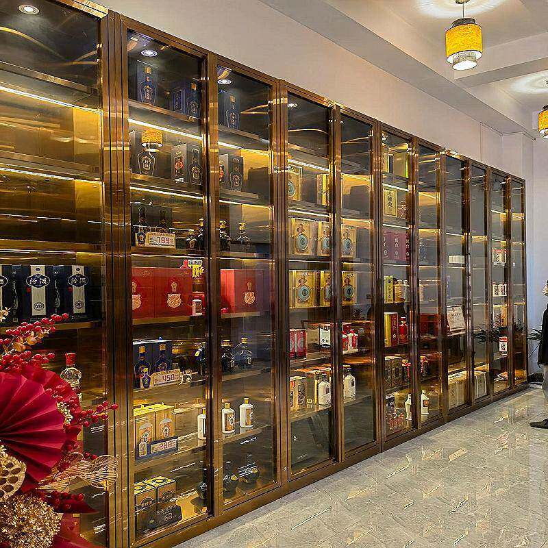 不锈钢酒柜定制亚克力发光展示柜金属柜书柜装饰柜红酒柜架置物架