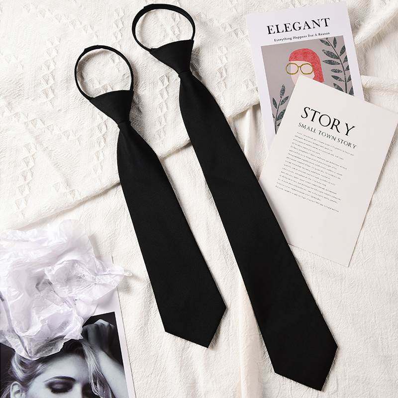 领带男士高档黑色免打百搭休闲学院风衬衫配饰拉炼式领结女dk手打