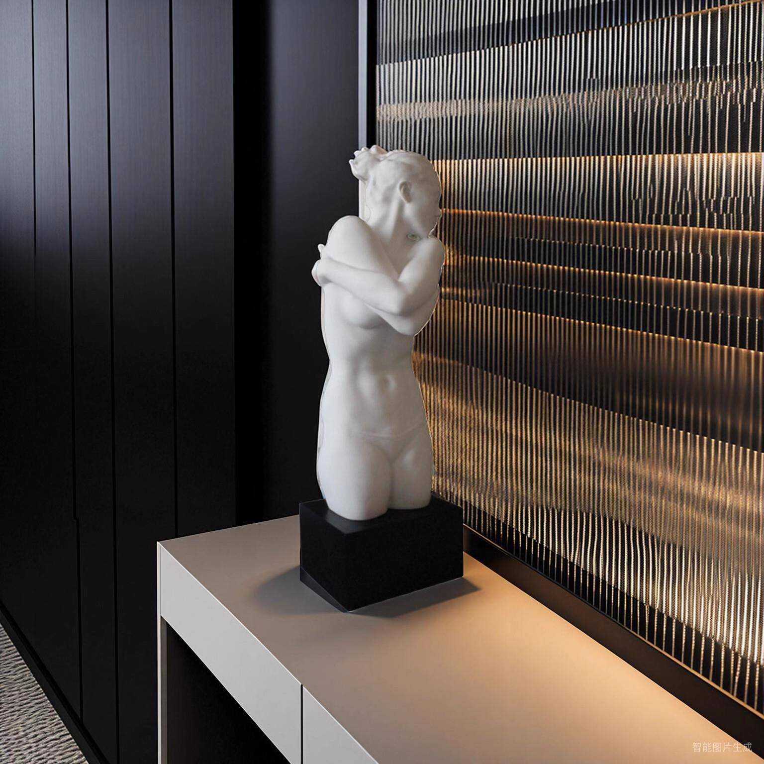 创意50厘米美女雕塑艺术品装饰工艺品现代简约家居人物白色大摆件