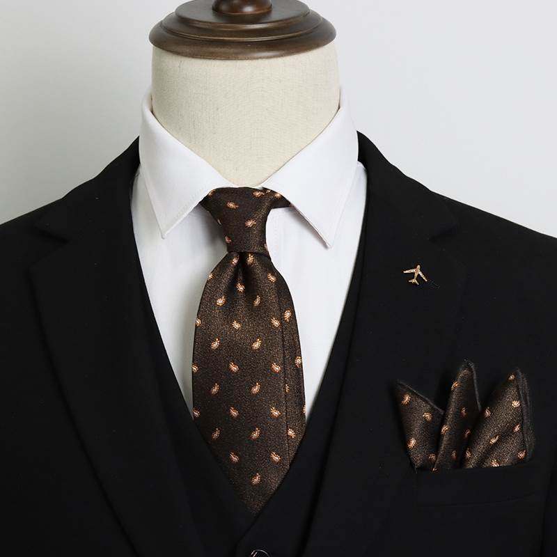 领带男棕色条纹西装衬衫男士新郎婚礼口袋巾套装商务正装职业韩版