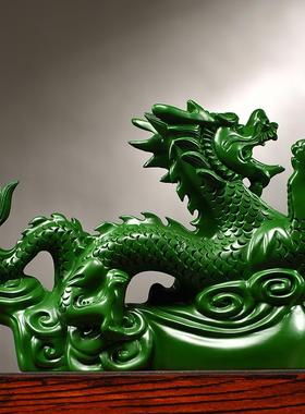 绿色木质飞龙摆件木龙补角缺角化解十二生肖木制青龙吉祥物装饰品