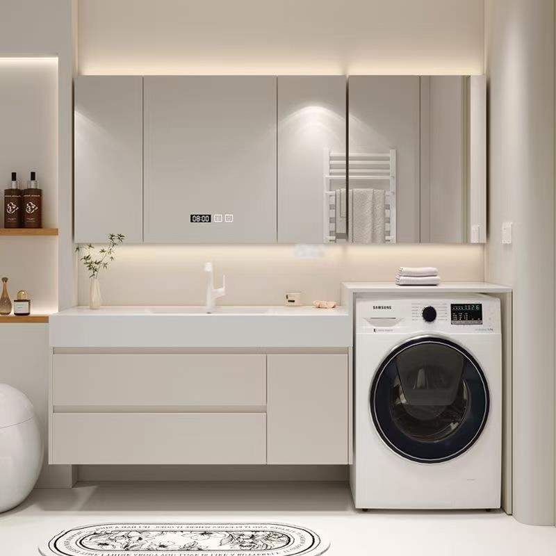 阳台卫生间卫浴浴室柜洗衣机岩板无缝洗漱台洗手洗脸盆一体柜定制