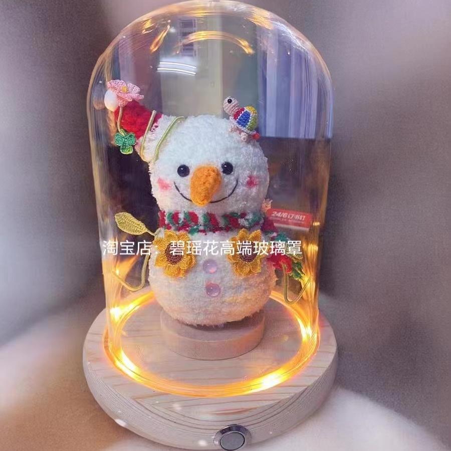 侧面独立金属开关永生花积木手办模型LED发光灯防尘玻璃罩展示盒