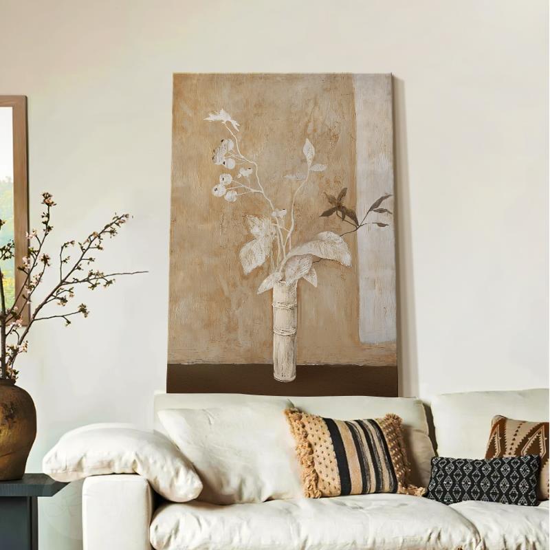 《浮生若梦》奶油中古风客厅装饰画高级感沙发背景墙挂画极简侘寂