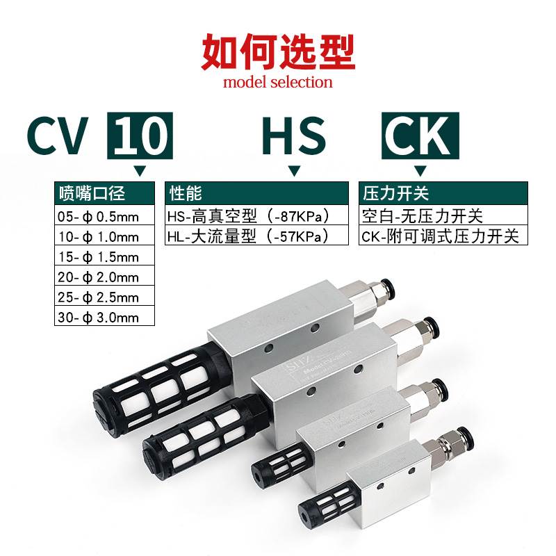 气动真空发生器CV-10-15- 20 -25 HS CK吸盘负压发生器负压控制器