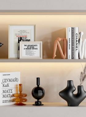 北欧奶油风书柜电视柜套装摆件高级感小众柜子样板房软装饰品组合