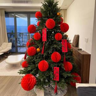 拉花中国龙圣诞树装 饰小配件新年红蜂窝球灯笼挂饰春节氛围感布置