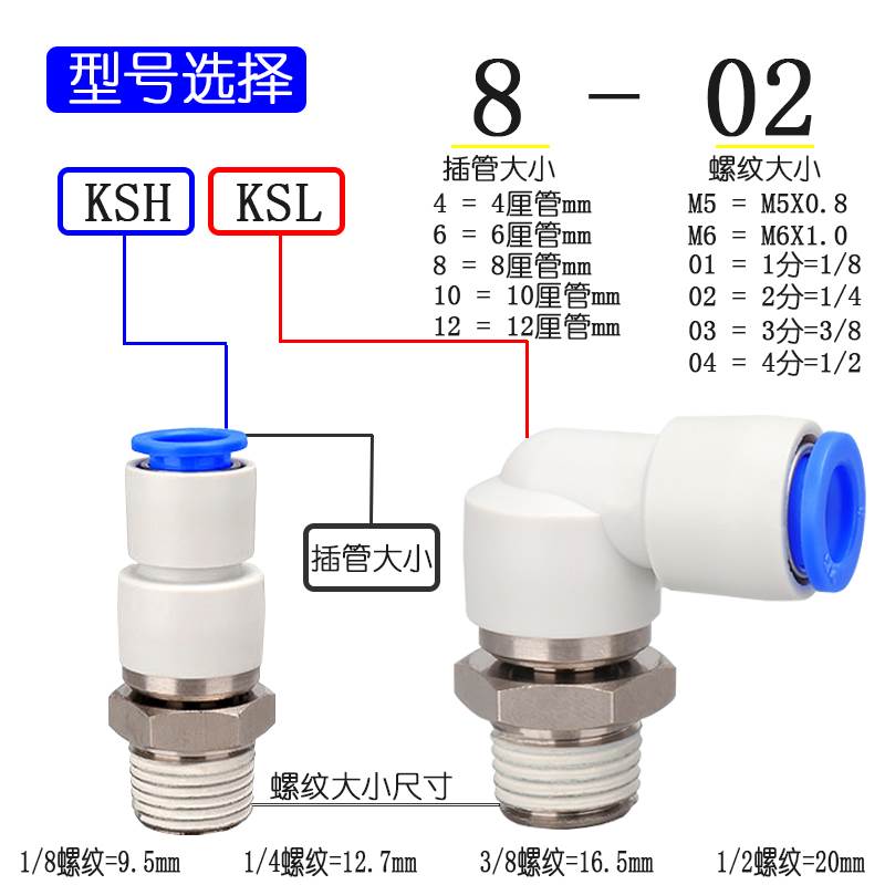 高速旋转接头气动360度KSH直角弯头KSL4 6 8 10 12-01 02 03 04S