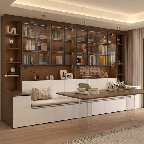 卡座沙发床书柜一体整墙客厅收纳柜多功能书橱定制满墙书柜储物柜
