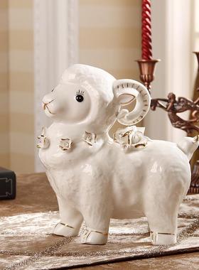 欧式陶瓷动物羊摆件家居客厅办公室乔迁装饰品结婚喜庆礼物工艺礼