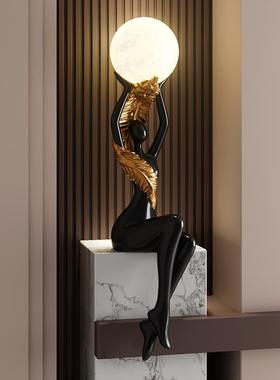 入户玄关艺术氛围夜灯摆件抽象人物雕塑客厅电视柜坐姿装饰品礼物