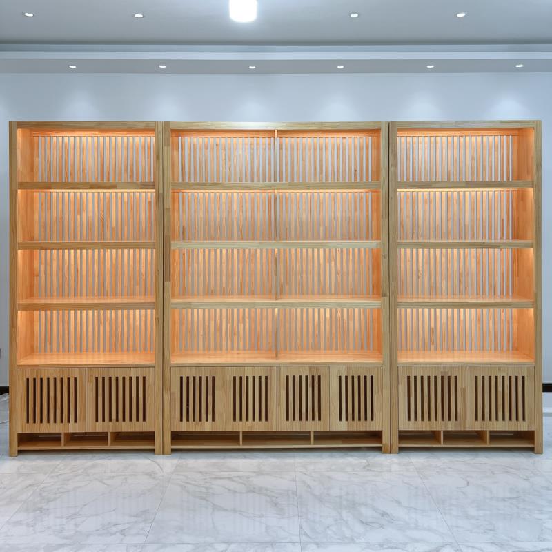 实木茶叶展示柜新中式博古架中岛柜台便利店茶具置物架陈列柜定制