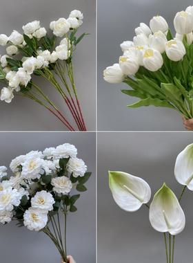 白色系婚庆彷真绢花花材婚礼堂舞台背景插花结婚现场路引装饰花艺