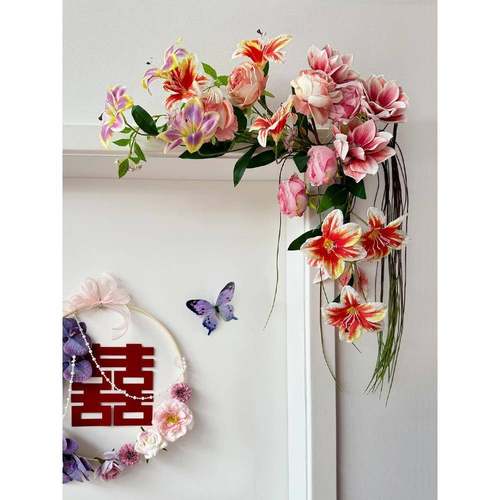 结婚房门角装饰用彷真花布置婚房布置挂饰女方男方卧室门上彷真花