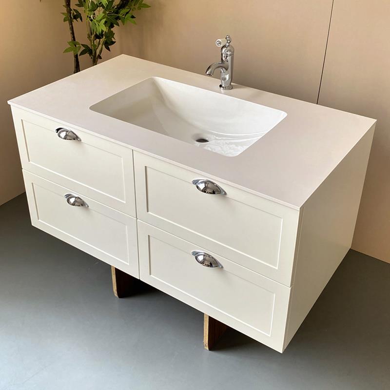 奶油风浴室柜组合橡木烤漆陶瓷一体盆卫生间岩板无缝洗脸盆柜定制