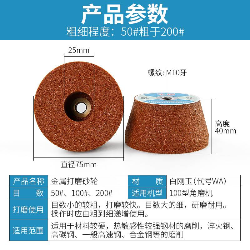 白刚玉角磨机砂轮加厚实心铸铁金属不锈钢打磨抛光金刚砂磨刀神器