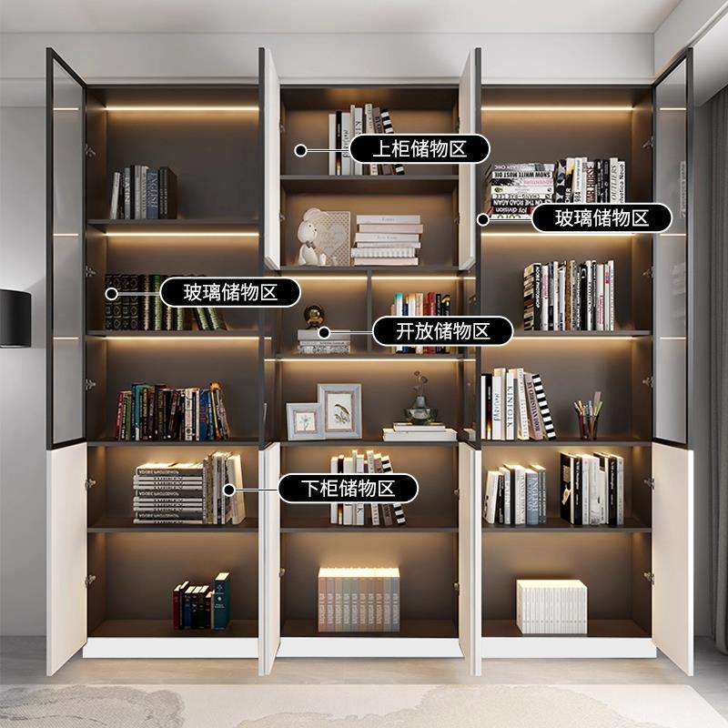 定制铝合金书柜玻璃门展示柜手办柜书架柜展示柜一体靠墙储物柜