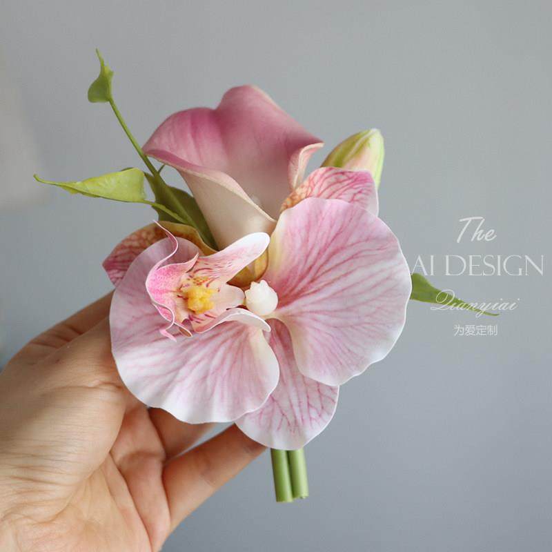 高档仿真花马蹄莲蝴蝶兰婚礼胸花新郎新娘结婚襟花伴郎伴娘手腕花