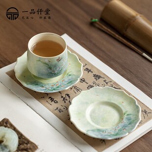 一品仟堂手绘文心兰男女士家用高档功夫茶具隔热防烫杯托茶道杯垫