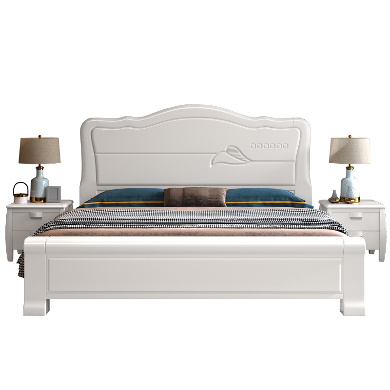 白色实木床1.8米双人床现代简约经济高箱储物主卧公主床1.5米婚床