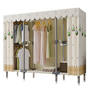 全挂衣家用卧室布全钢架加粗加厚组装结构儿童衣橱