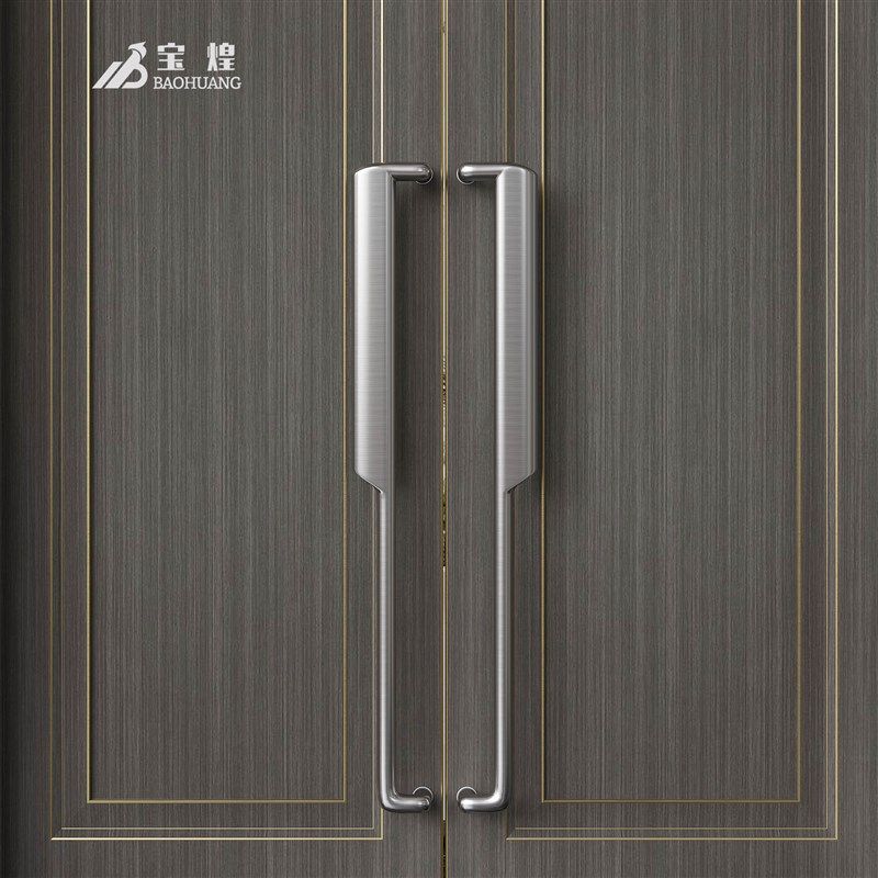 现代极简玻璃门拉手酒店包间定制加厚不锈钢框双开推拉实木门把手