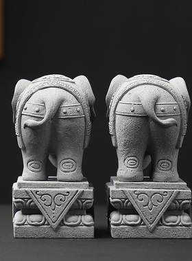 大象摆饰一对招财微景观盆景假山鱼缸水族造景吉祥物工艺礼品摆饰