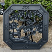 新仿古梅兰竹菊装 饰镂空树脂八角边形庭院外墙上塑料挂件