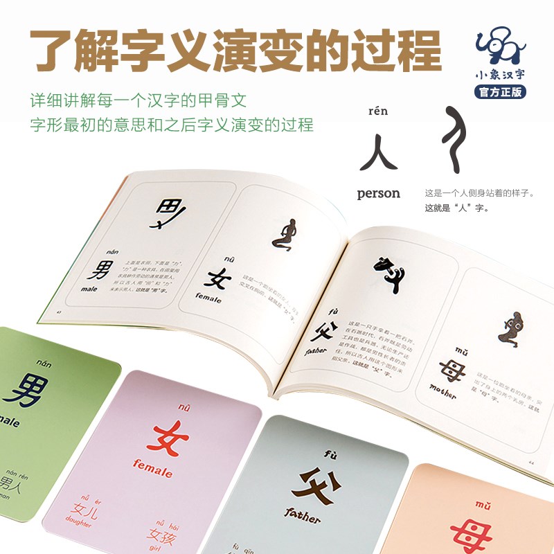 小象汉字甲骨文闪卡配配卡幼儿园宝宝儿童早教看图象形识字认字卡