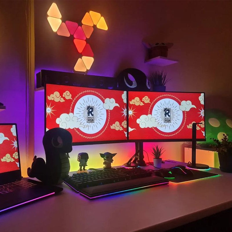 RGB氛围灯带电脑跑马追光灯条渐变流水雷云拾音声控电竞房间桌搭