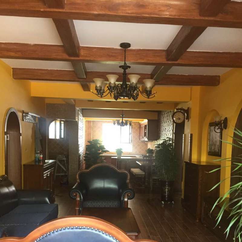 定制各种复古风格装修老榆木松木假木梁托U型实木方格栅造型