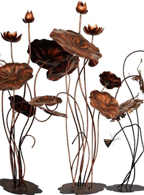 锈钢荷叶雕塑软装酒店大堂水池铁艺金属荷花落地园林景观