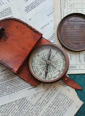 黄铜复古望远镜指南针个性书房桌面家居便携怀旧摄影道具