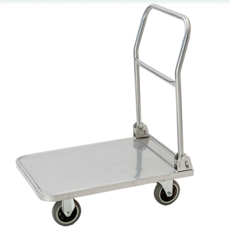 201不锈钢小推车手拖车30折叠静音工具车推拉货平板不銹鋼推车子