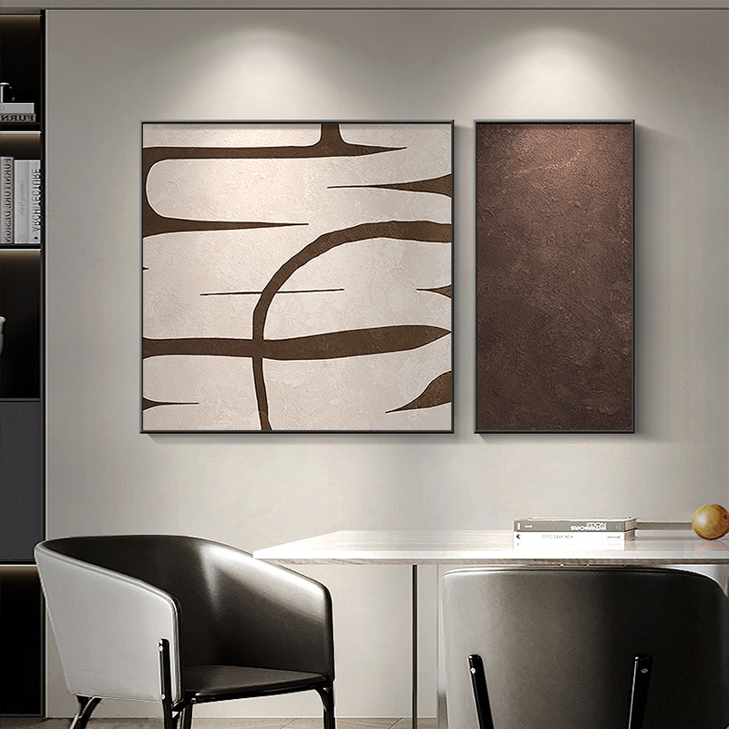 意式极简餐厅装饰画抽象高级感两联客厅挂画现代简约饭厅壁画
