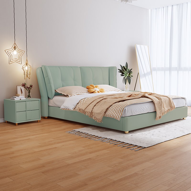 现代简约耐刮猫抓皮大象耳朵床奶油风主次卧室1.5米1.8米软包婚床