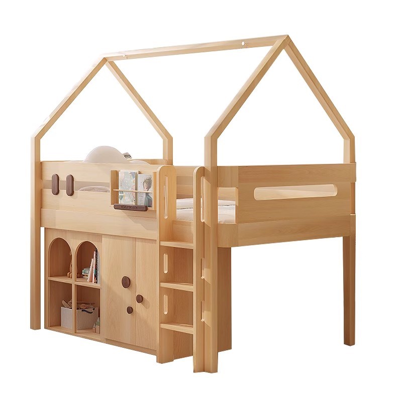 考拉森林儿童床实木半高床带围栏防护栏儿童床树屋床多功能