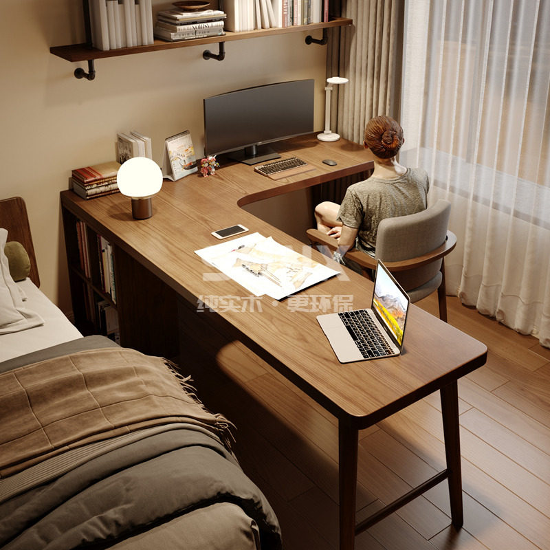 实木转角桌书桌书架一体 家用卧室角落L型拐角电脑桌工作台l,住宅家具,转角桌,淘宝优惠券,粉丝福利购,淘宝优惠卷