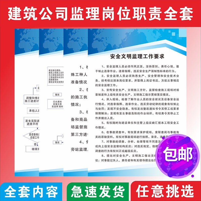 建筑监理员工程师岗位职责工地专业监理守则管理制度晴雨表标识牌