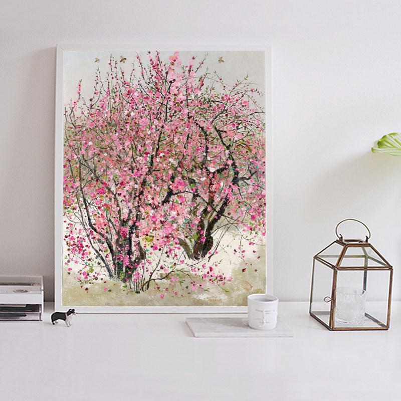 吴冠中 山花桃花荷花红梅 DIY大画王数字油画中式客厅书房装饰画图片
