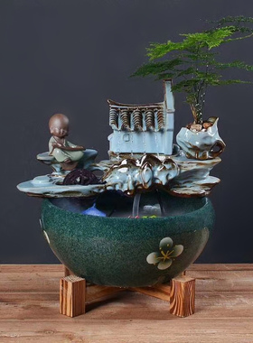 自动循环流水养鱼缸鱼盆石槽增氧过喷泉水轮车景观装饰陶瓷