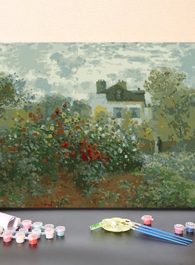 数字油画填充莫奈绿色园手工填色春天春暖风景油彩画画