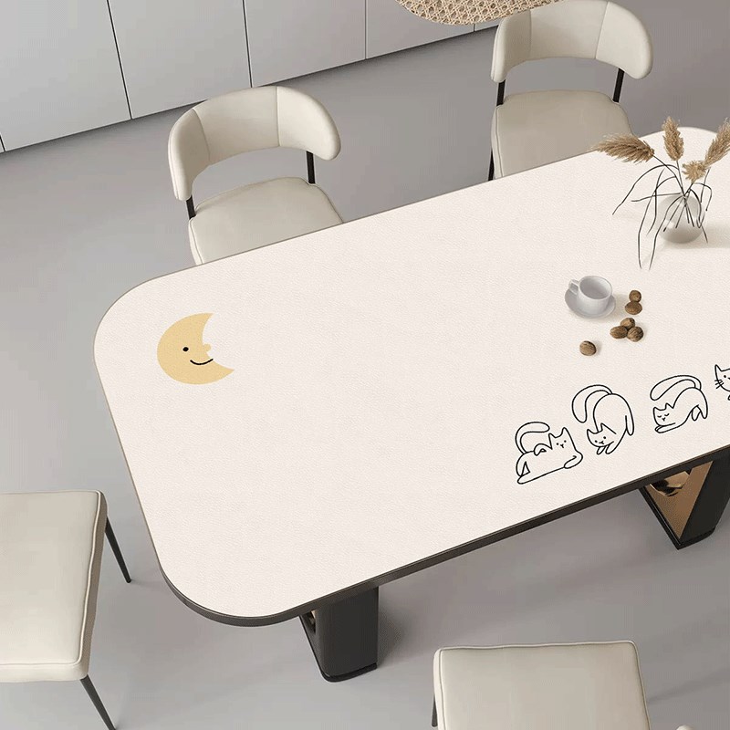 简约奶油风圆角餐桌垫卡通防水防油免洗桌布长方形茶几桌面保护垫