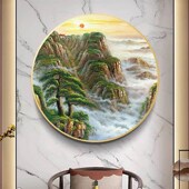 万里长城油画圆形画过道客厅装 饰画入户玄关走廊挂画办公室画