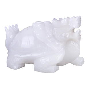 天然玉石汉白玉雕刻一体龙龟客厅家居玉雕龙头龟装饰品玉