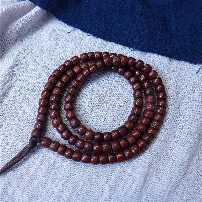 手撸限量略有包浆108颗w尼泊尔朱砂小金刚菩提念珠藏式原生态