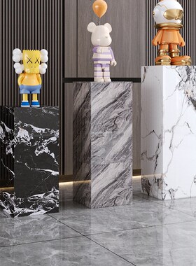 工艺品摆件台花架客展厅玄关x酒店会所岩板装饰立柱大理石雕塑底